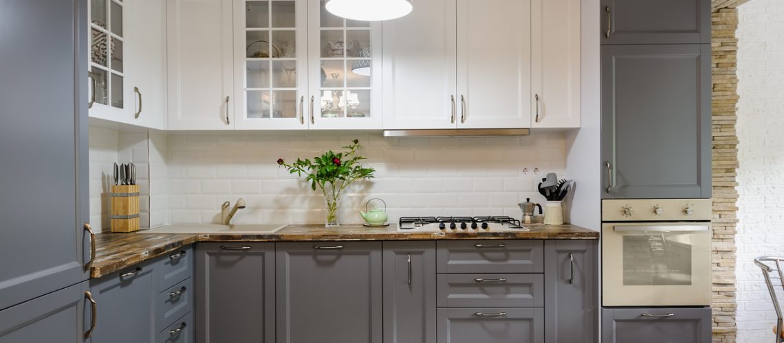 modern grey and white wooden kitchen interior